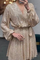 Celebrities Elegant Solid Sequins V Neck A Line Dresses