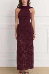 Elegant Scarf Neck Backless Lace Patchwork Bodycon Prom Dress