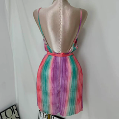 Casual V-Neck Chiffon Dress With Waist Ties