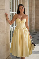 Romantic Bow Boned Strapless Slim Solid Prom Dress
