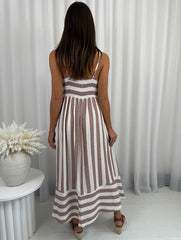 Teyana Tan Stripe Dress | Women's Striped Midi Dress