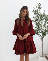 Araina Wine Dress | Women's Shirt Mini Dress