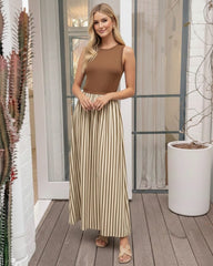 Ariala Toffee Stripe Dress | Women's Striped Maxi Dress