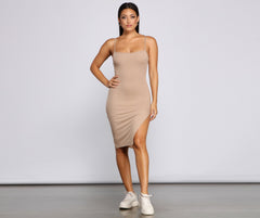 Basic Essential Ribbed Knit Midi Dress