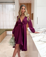 Bryleigh Dress Bordeaux | Women's Formal Satin Midi Dress