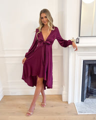 Bryleigh Dress Bordeaux | Women's Formal Satin Midi Dress
