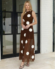 Cailee Brown Spot Dress | Women's Polka Dot Maxi Dress
