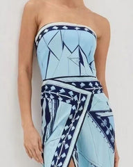 Ceriane Blue Print Dress | Women's Strapless Maxi Dress