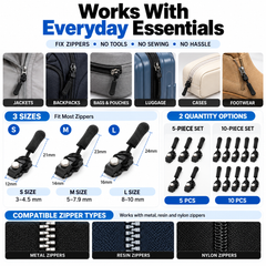 Tool-Free Zipper Repair Slider – Quick Fix Replacement Puller for Jackets, Bags, Backpacks & Luggage, 3 Sizes Available