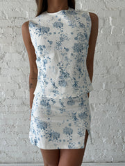Cierra Blue and White Floral Denim Set