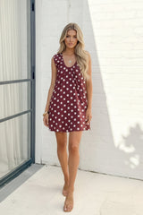 Danika Dress Burgundy Spot | Women's Polka Dot Cotton Mini Dress