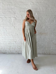 Delaney Sage Green Striped Midi Dress