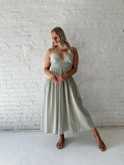 Delaney Sage Green Striped Midi Dress