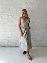 Delaney Sage Green Striped Midi Dress