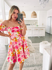 Devira Pink Blossom Dress | Women's Printed Mini Dress