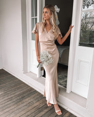 Doren Dress - Champagne | Women's Formal Satin Maxi Dress