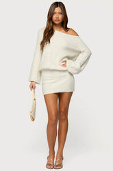 Off Shoulder Sequin Knit Mini Dress