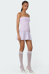 Striped Scrunch Strapless Mini Dress