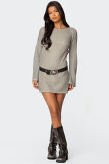 Boat Neck Crochet Mini Dress
