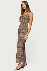 Ayanah Leopard Printed Backless Maxi Dress