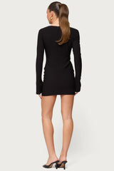 Coastal Plunge Neck Cutout Mini Dress