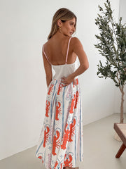 Evania White Print Dress | Women's Printed Midi Dress