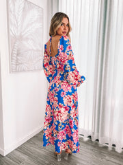 Ezmeralda Cobalt Blossom Dress | Women's Printed Midaxi Dress