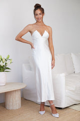 Giavanna White Dress | Women's Strapless Satin Midi Dress