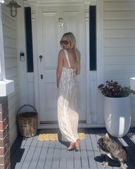 Holden Dress Beige Floral | Women's Linen Maxi Dress