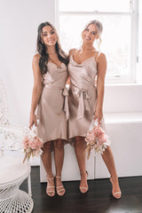 Jessica Champagne Dress | Women's Satin Cowl Neck Dress