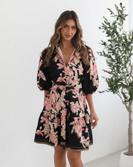 Jolette Black Floral Dress | Women's Floral Shirt Dress