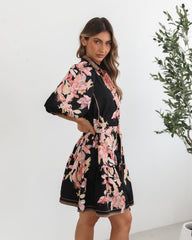 Jolette Black Floral Dress | Women's Floral Shirt Dress