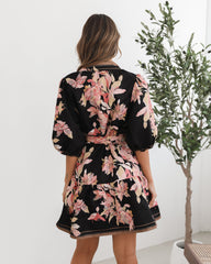 Jolette Black Floral Dress | Women's Floral Shirt Dress