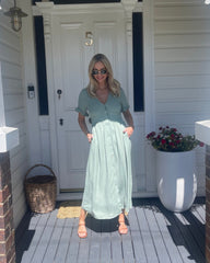 Korbela Dress - Sage | Women's Linen Midi Dress