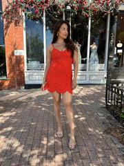Kyrie Coral Red Crochet Mini Dress
