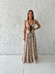 Lauren Floral Cutout Maxi Dress- Beige