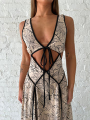 Lauren Floral Cutout Maxi Dress- Beige