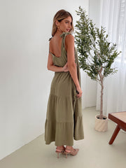 Lydia Khaki Dress | Women's Linen Blend Midi Dress
