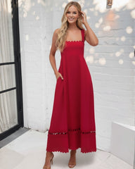 Meissy Red Dress | Women's Linen Blend Maxi Dress