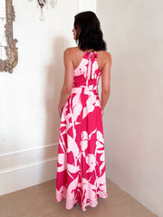Nyra Red Floral Dress | Women's Halter Maxi Dress