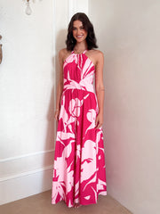 Nyra Red Floral Dress | Women's Halter Maxi Dress