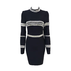 Rhinestone Bandage One Piece Dress Elegant Bodycon Sheath Ladies Party Dress