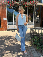 Preston High Rise Distressed Slim Wide Leg Jeans