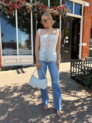 Preston High Rise Distressed Slim Wide Leg Jeans