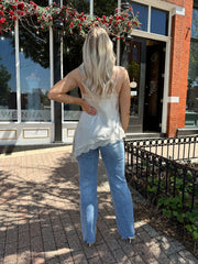 Riley Cream Lace Trim Asymmetrical Top