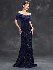 Line neck pleated tint sequin velvet fishtail Dress Evening Gown Ball dress Party dress Bridesmaid dress