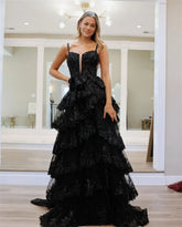 Glitter Black Layered Prom Dress