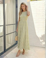 Sygrid Sage Dress | Women's High Neck Maxi Dress