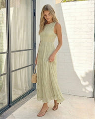 Sygrid Sage Dress | Women's High Neck Maxi Dress