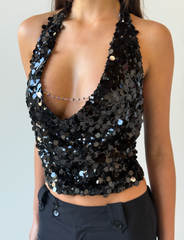 ZANA TOP - BLACK SEQUIN
